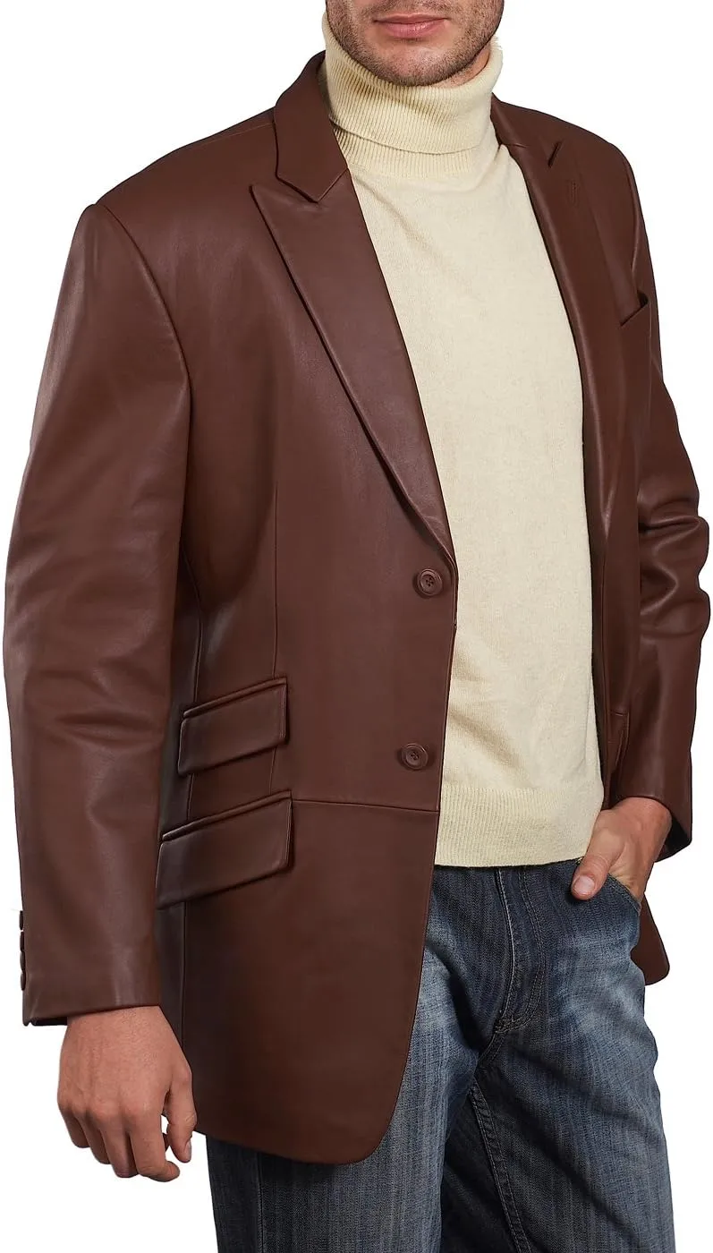 BGSD Men Noah 2-Button Lambskin Leather Blazer Sport Coat Jacket (Also available in Big and Tall and Short)