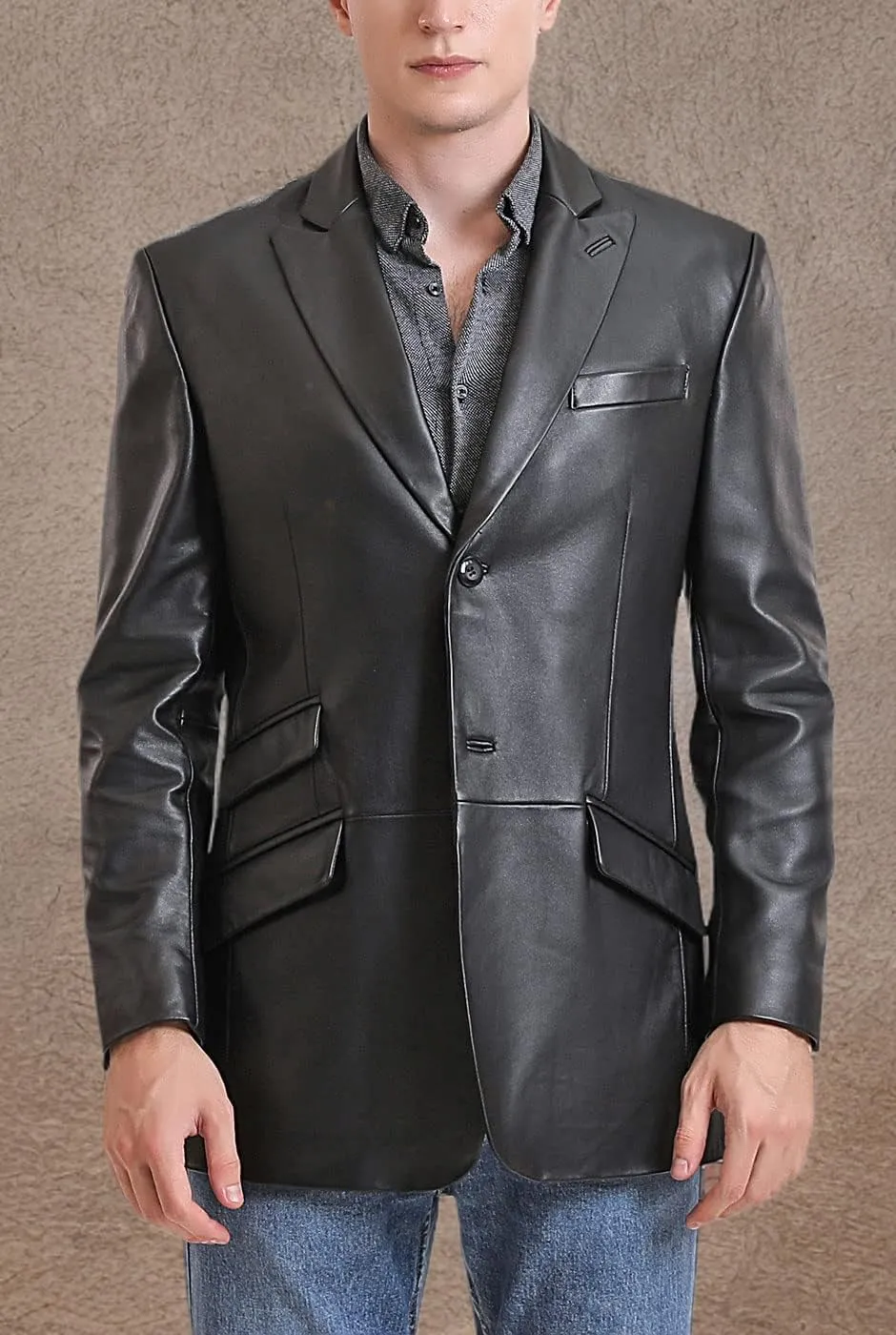 BGSD Men Noah 2-Button Lambskin Leather Blazer Sport Coat Jacket (Also available in Big and Tall and Short)