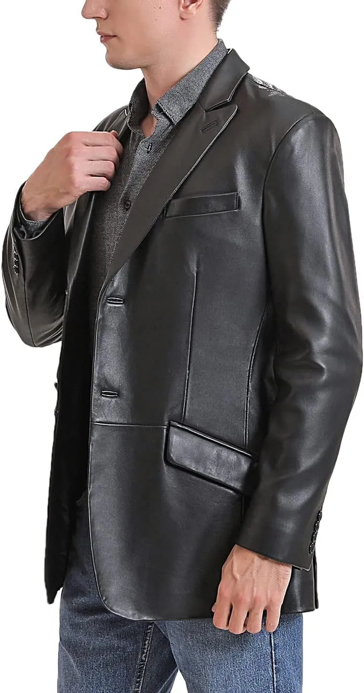 BGSD Men Noah 2-Button Lambskin Leather Blazer Sport Coat Jacket (Also available in Big and Tall and Short)