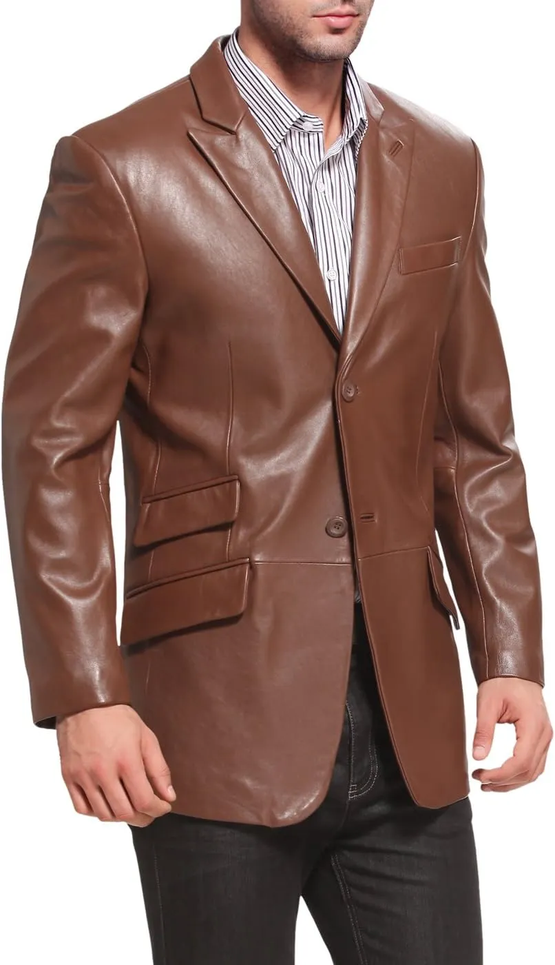 BGSD Men Noah 2-Button Lambskin Leather Blazer Sport Coat Jacket (Also available in Big and Tall and Short)