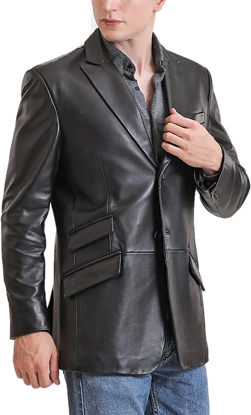 BGSD Men Noah 2-Button Lambskin Leather Blazer Sport Coat Jacket (Also available in Big and Tall and Short)