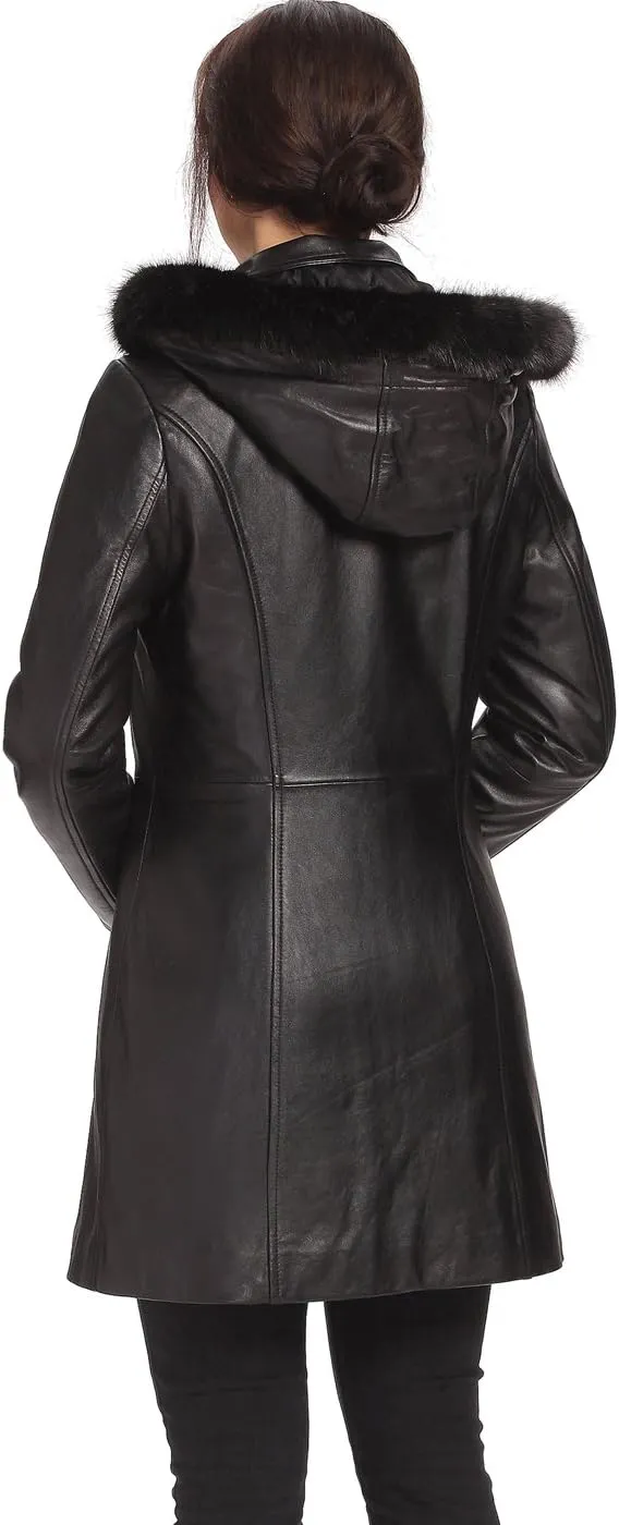 BGSD Women Irene Hooded Lambskin Leather Parka Coat (Also available in Plus Size & Petite)