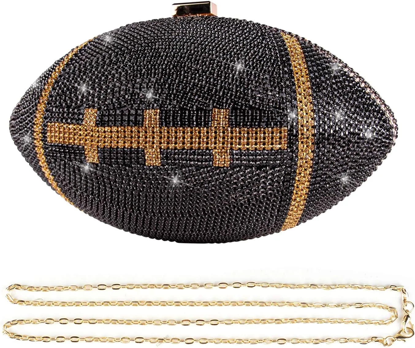 Bling Rhinestone Football Shaped Rugby Quirky Bag Purse Shoulder Handbag with Crystal for Women Girls