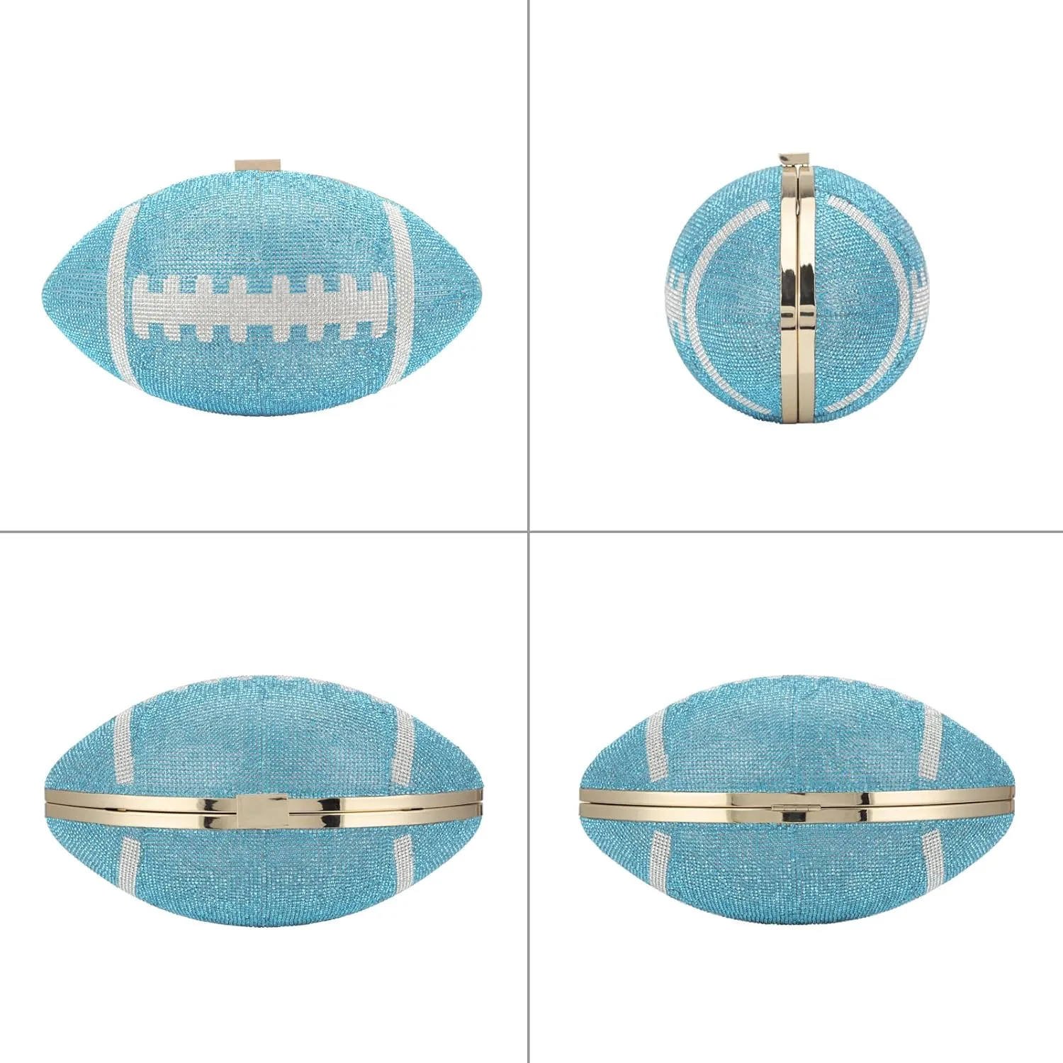 Bling Rhinestone Football Shaped Rugby Quirky Bag Purse Shoulder Handbag with Crystal for Women Girls