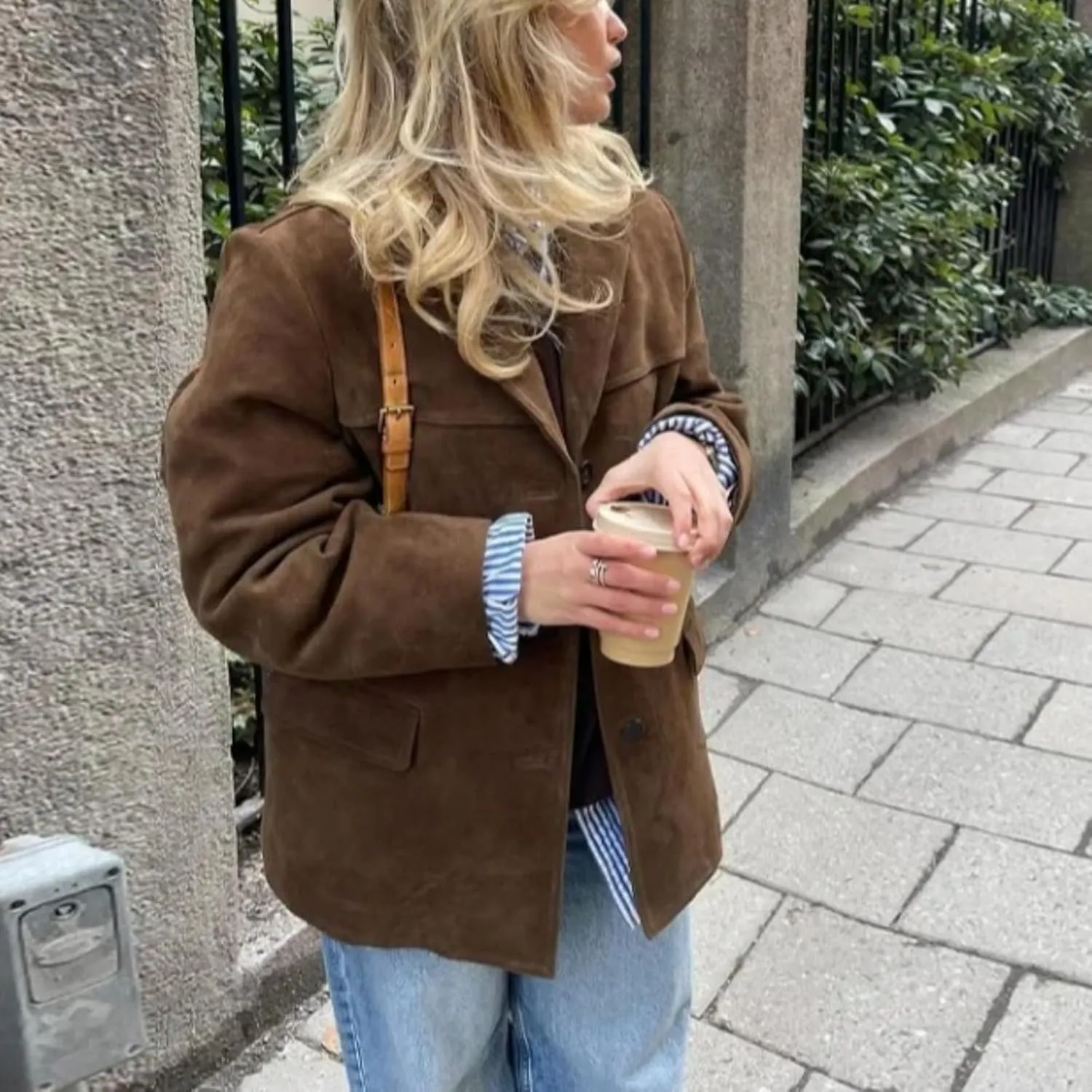 Brown Suede Jacket Women - Y2K Faux Suede Blazer Coat Vintage Aesthetics Old Money Oversized Outerwear