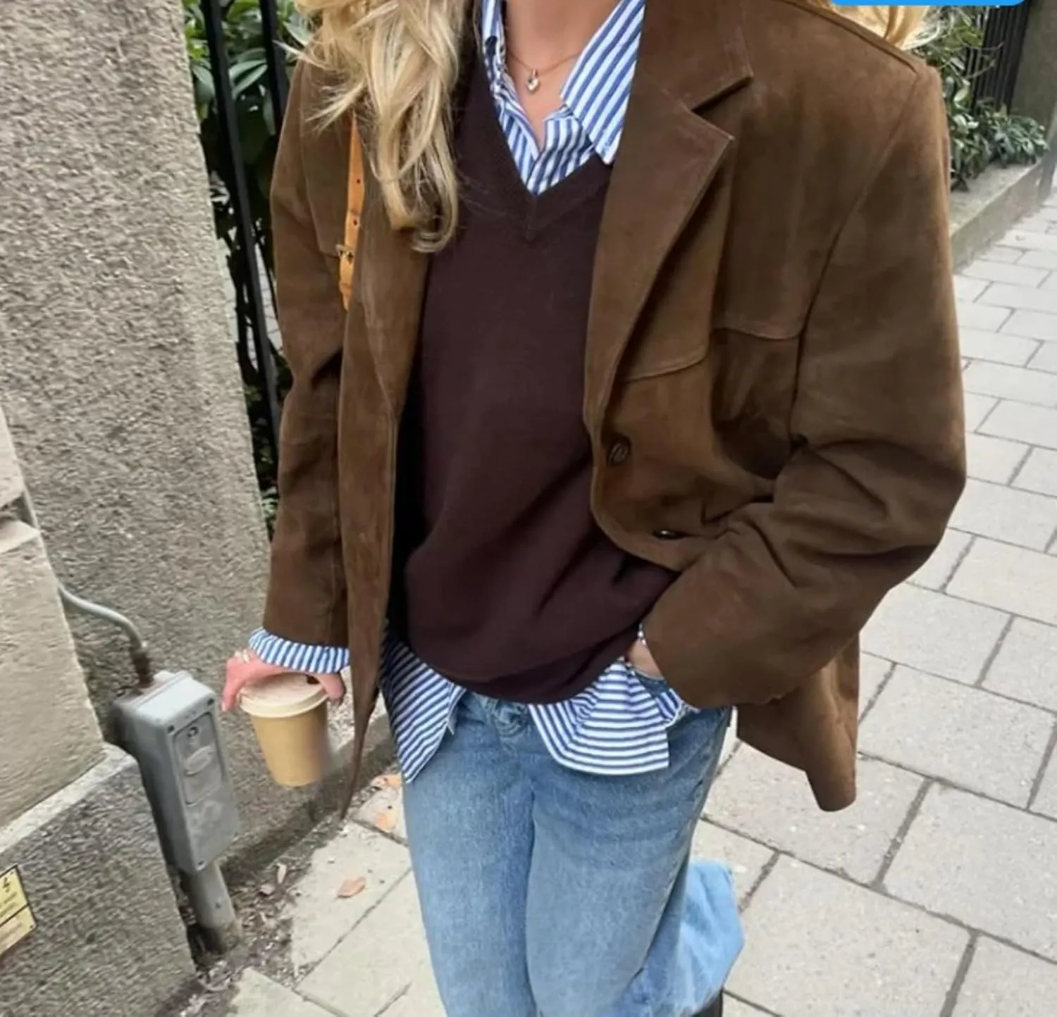 Brown Suede Jacket Women - Y2K Faux Suede Blazer Coat Vintage Aesthetics Old Money Oversized Outerwear