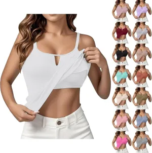 Built in Bra Tank Tops for Women Adjustable Spaghetti Strap Yoga Basic Shirts Padded Camisole Lounge Undershirts