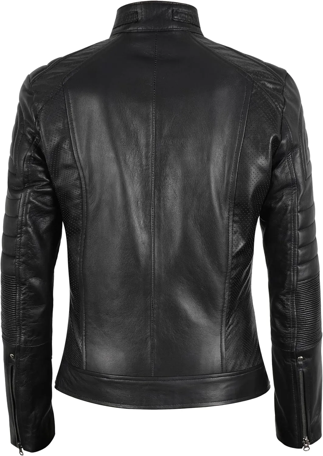 Cafe Racer Leather Jacket Women - Moto Biker Style Womens Leather Jacket Casual Fashion