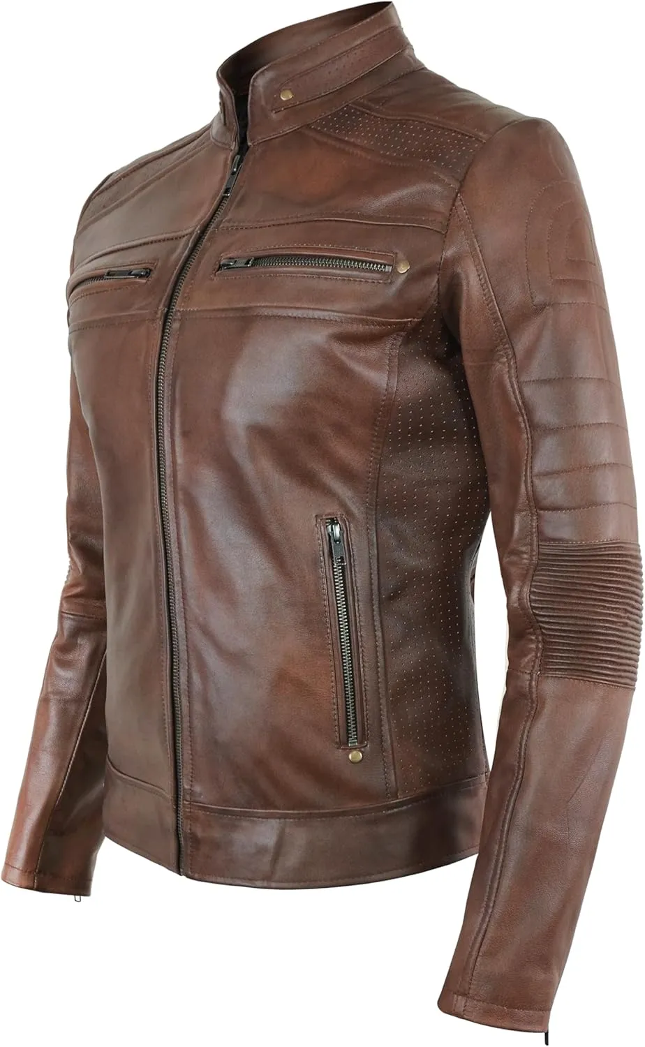 Cafe Racer Leather Jacket Women - Moto Biker Style Womens Leather Jacket Casual Fashion