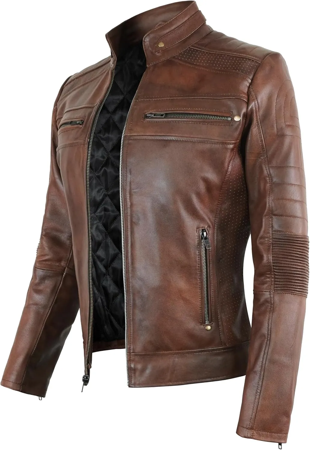 Cafe Racer Leather Jacket Women - Moto Biker Style Womens Leather Jacket Casual Fashion