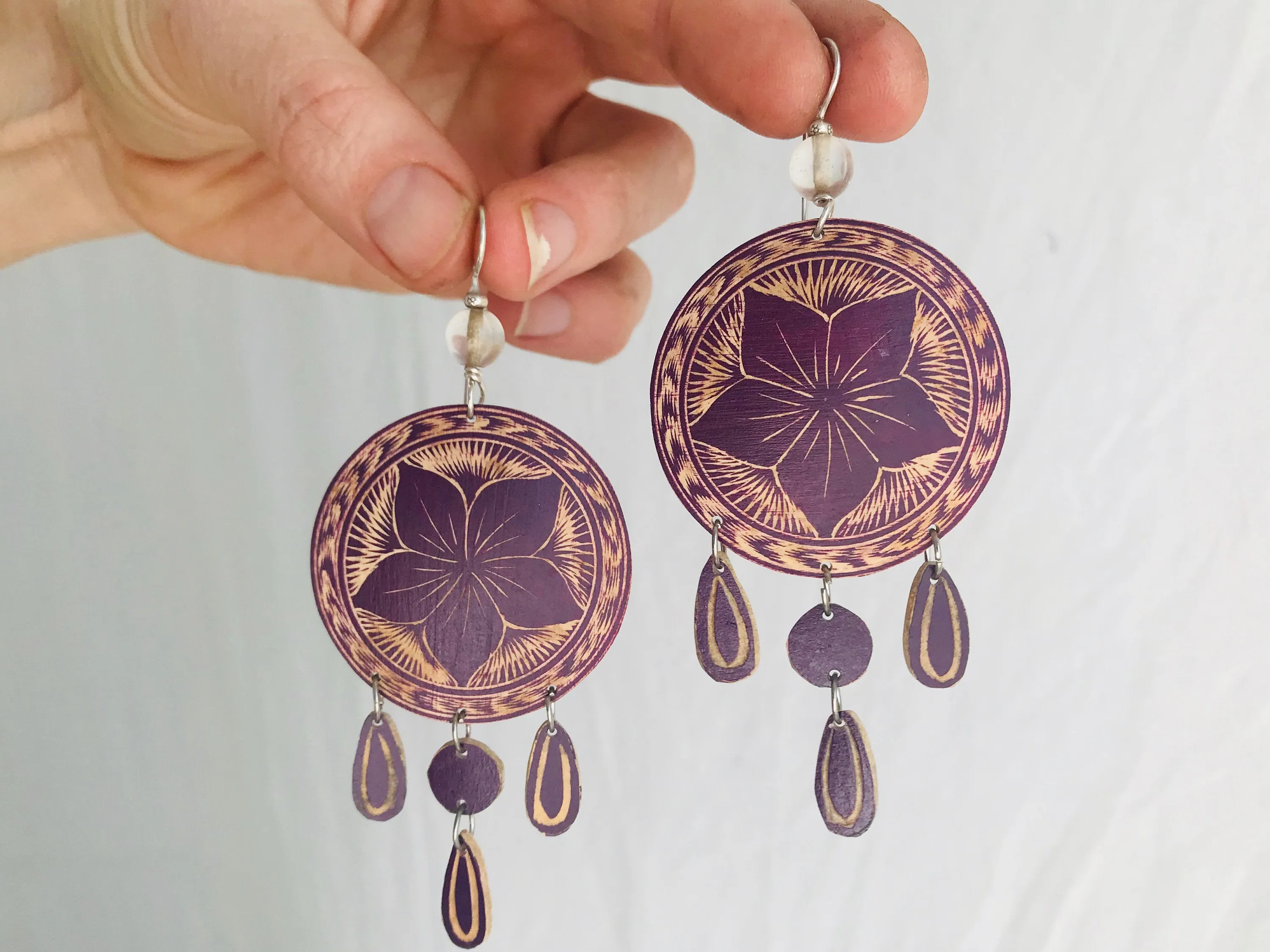 Carved Gourd Earrings. Oaxaca, Mexico. Silver Ear Wire