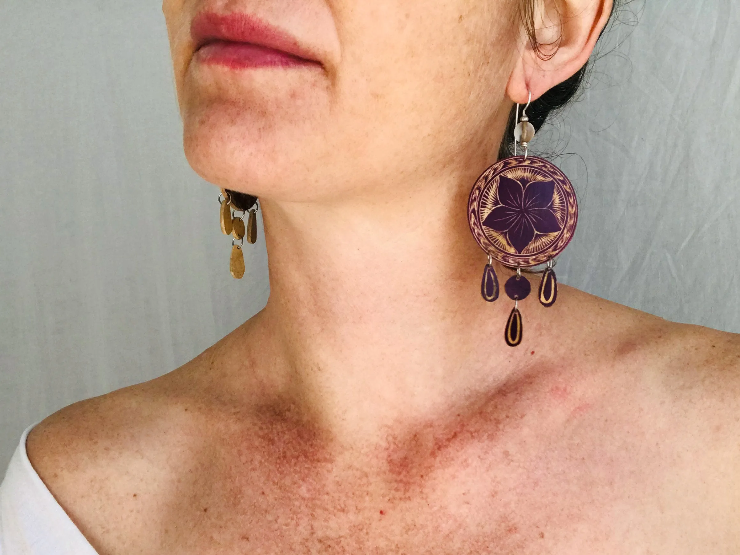 Carved Gourd Earrings. Oaxaca, Mexico. Silver Ear Wire