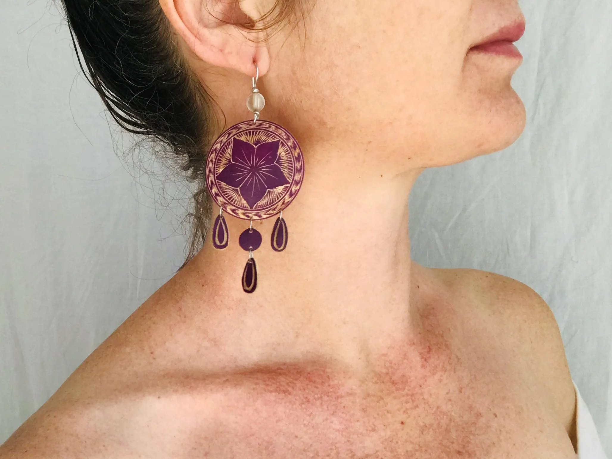 Carved Gourd Earrings. Oaxaca, Mexico. Silver Ear Wire