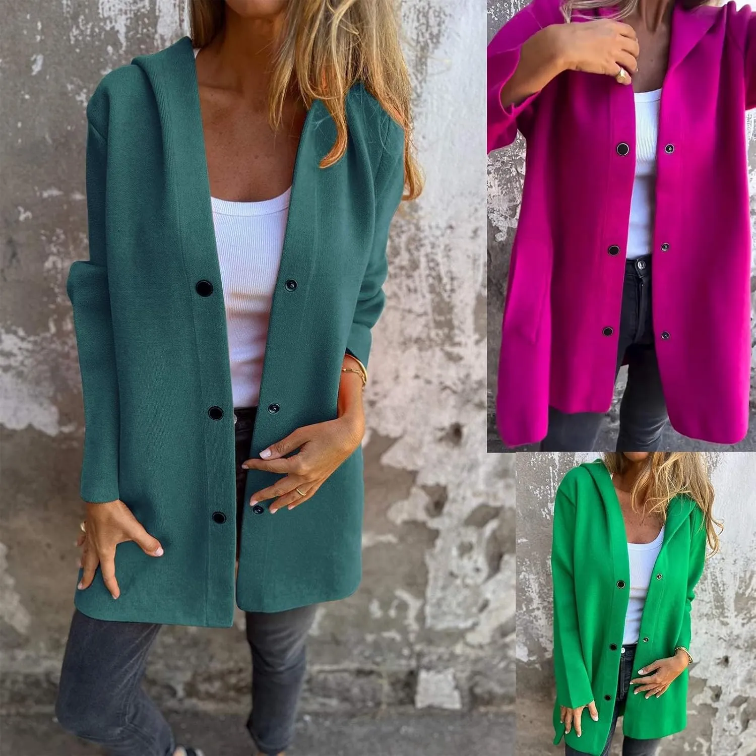 Casual Single Breasted Hooded Jacket 2024 New Jasperbelly Hooded Jacket Womens Mid Length Casual Trench Coat(Red,X-Large)