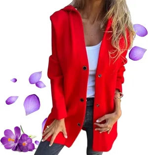Casual Single Breasted Hooded Jacket 2024 New Jasperbelly Hooded Jacket Womens Mid Length Casual Trench Coat(Red,X-Large)