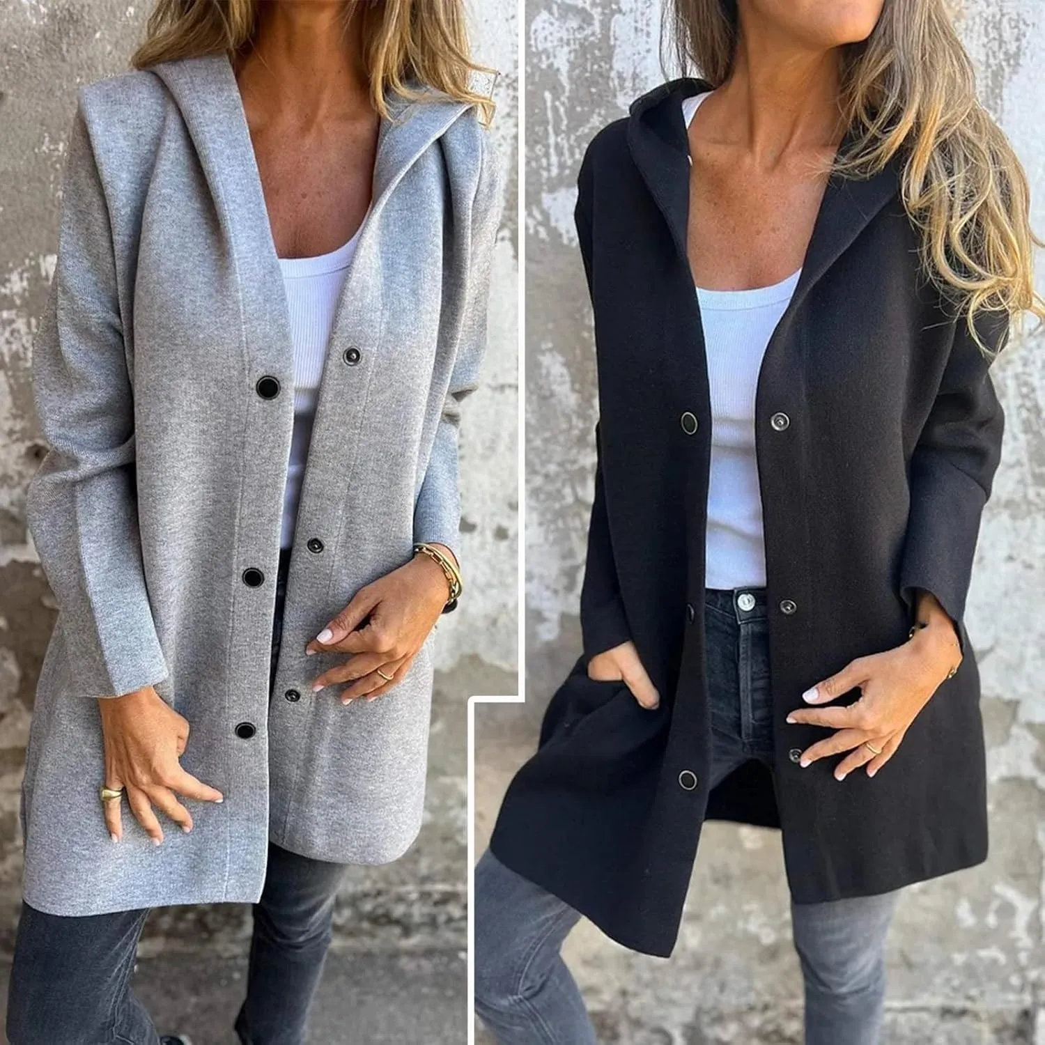 Casual Single Breasted Hooded Jacket 2024 New Jasperbelly Hooded Jacket Womens Mid Length Casual Trench Coat(Red,X-Large)
