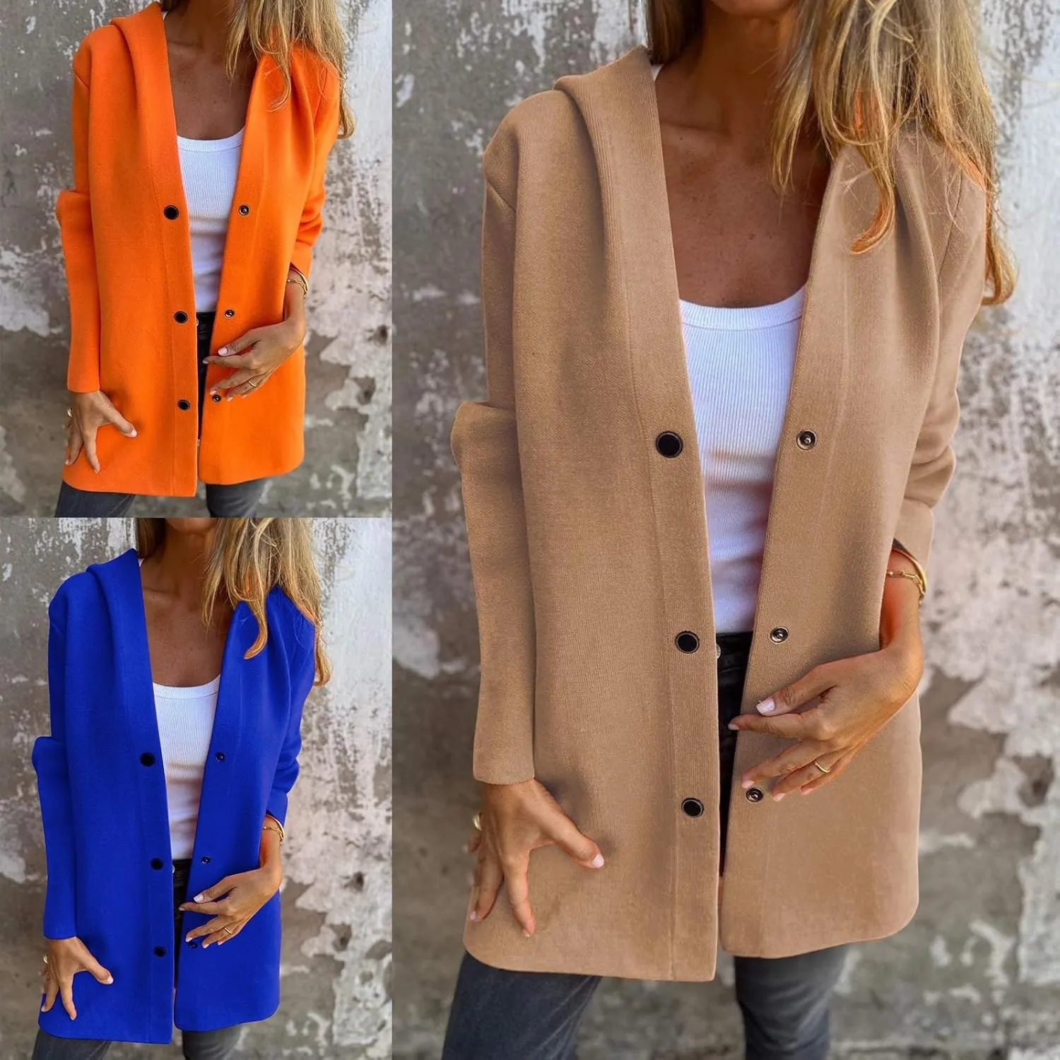 Casual Single Breasted Hooded Jacket 2024 New Jasperbelly Hooded Jacket Womens Mid Length Casual Trench Coat(Red,X-Large)