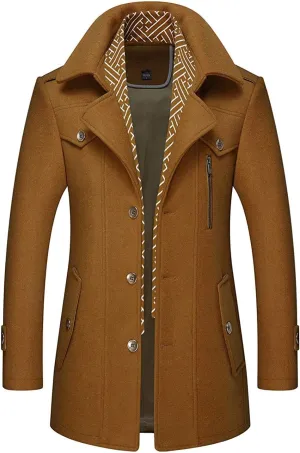 CHARTOU Men's Stylish Scarf Single Breasted Wool Walker Coat Thick Winter Jacket-6 Colors