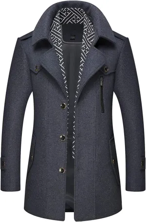 CHARTOU Men's Stylish Scarf Single Breasted Wool Walker Coat Thick Winter Jacket-6 Colors
