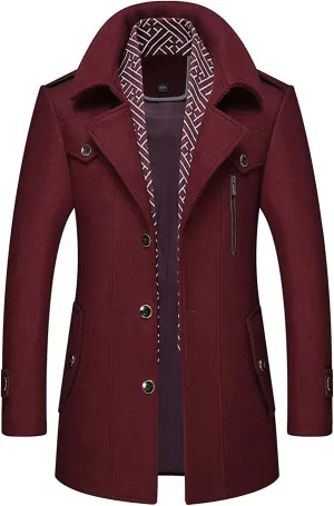 CHARTOU Men's Stylish Scarf Single Breasted Wool Walker Coat Thick Winter Jacket-6 Colors