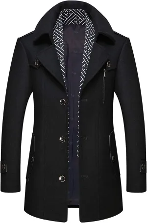 CHARTOU Men's Stylish Scarf Single Breasted Wool Walker Coat Thick Winter Jacket-6 Colors