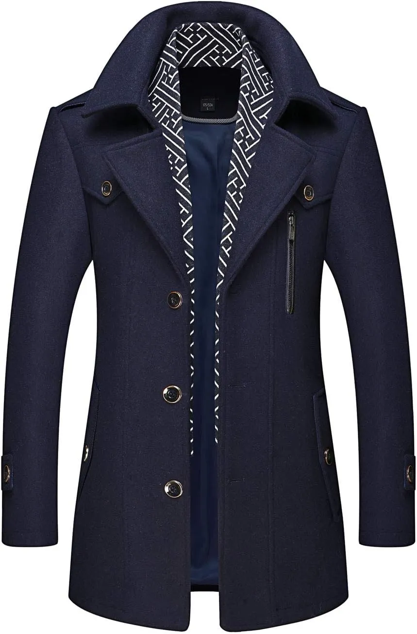 CHARTOU Men's Stylish Scarf Single Breasted Wool Walker Coat Thick Winter Jacket-6 Colors