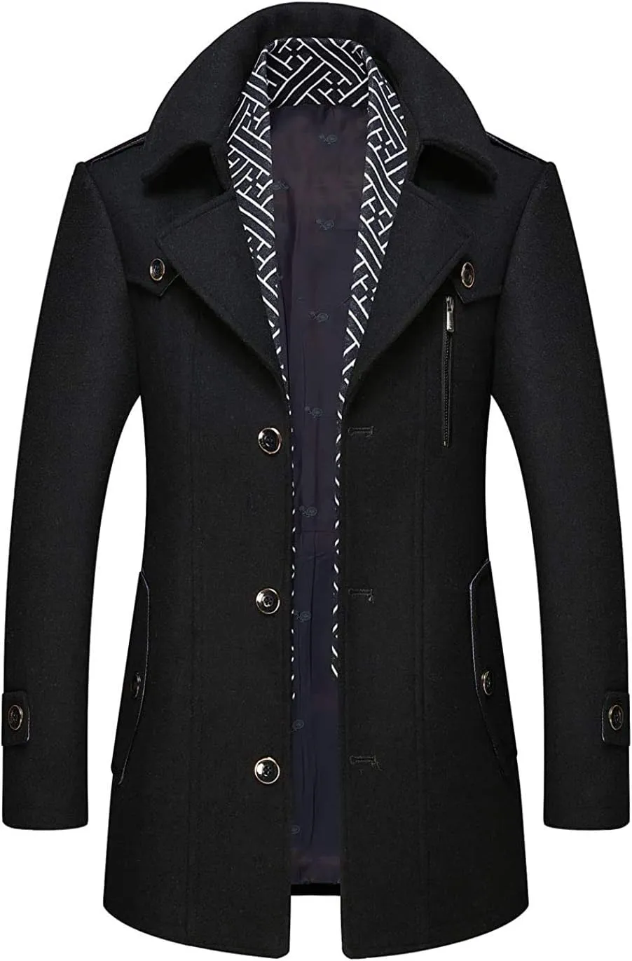 CHARTOU Men's Stylish Scarf Single Breasted Wool Walker Coat Thick Winter Jacket-6 Colors