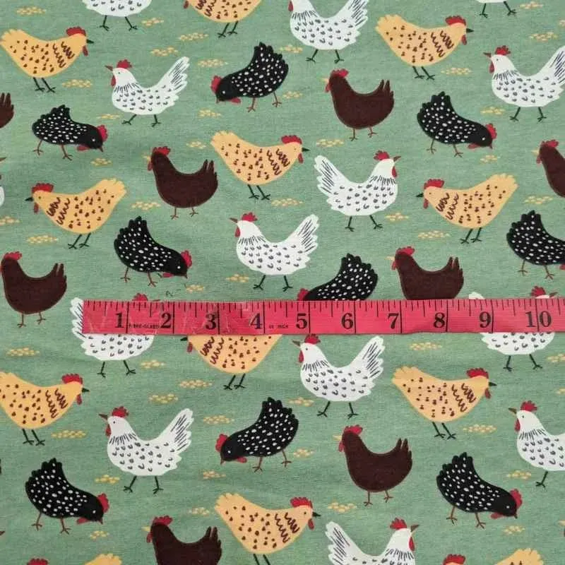 Chicken FLANNEL, Beige, Black and White on Green