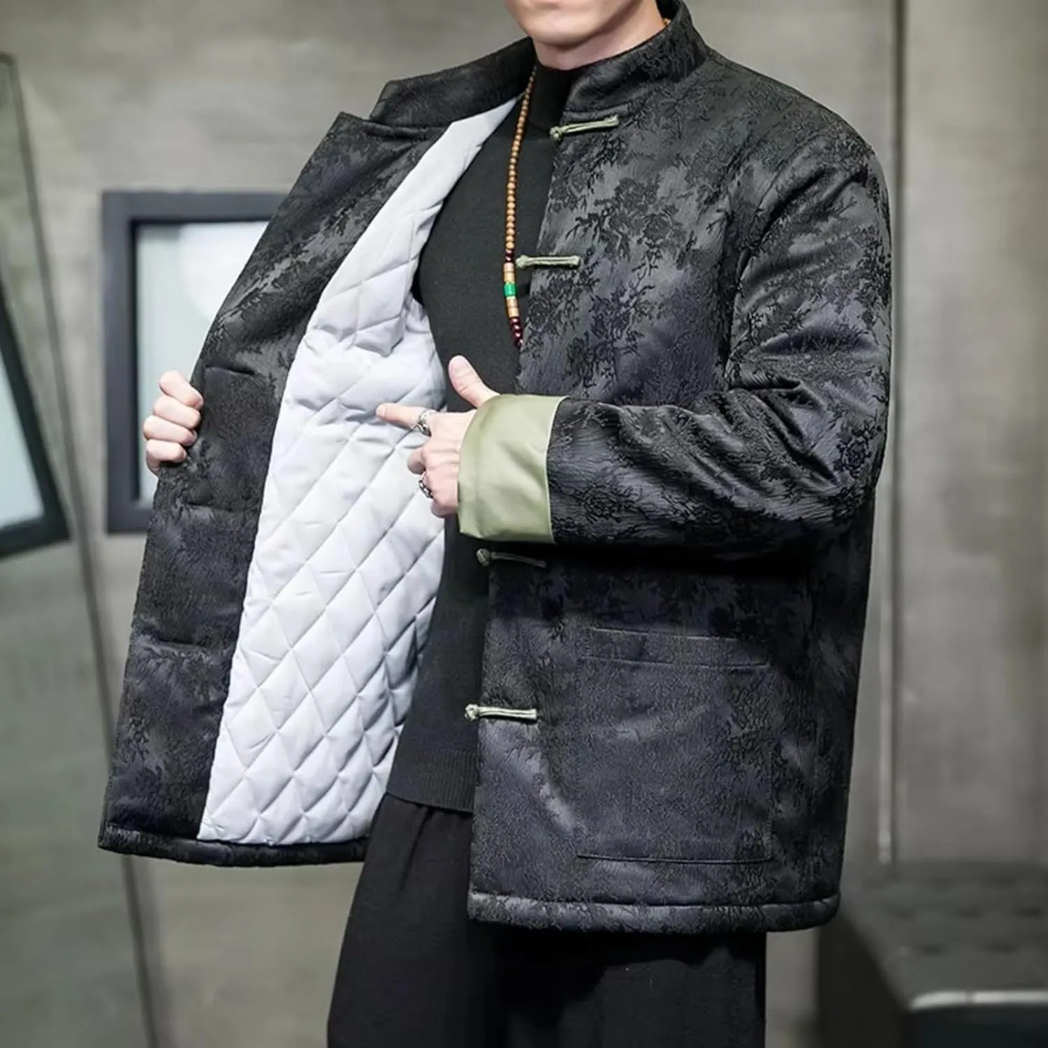 Chinese Style Autumn Winter Jackets for Men Printed Retro Buckle Thicken Warm Tang Suit Cotton Padded Coat