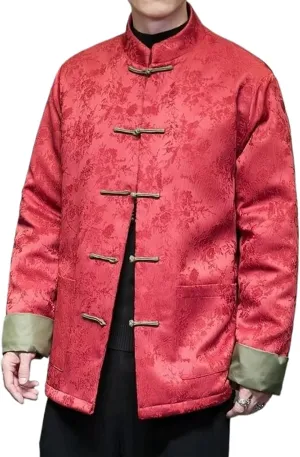 Chinese Style Autumn Winter Jackets for Men Printed Retro Buckle Thicken Warm Tang Suit Cotton Padded Coat