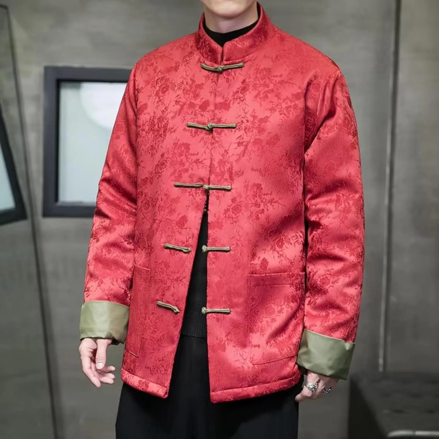 Chinese Style Autumn Winter Jackets for Men Printed Retro Buckle Thicken Warm Tang Suit Cotton Padded Coat