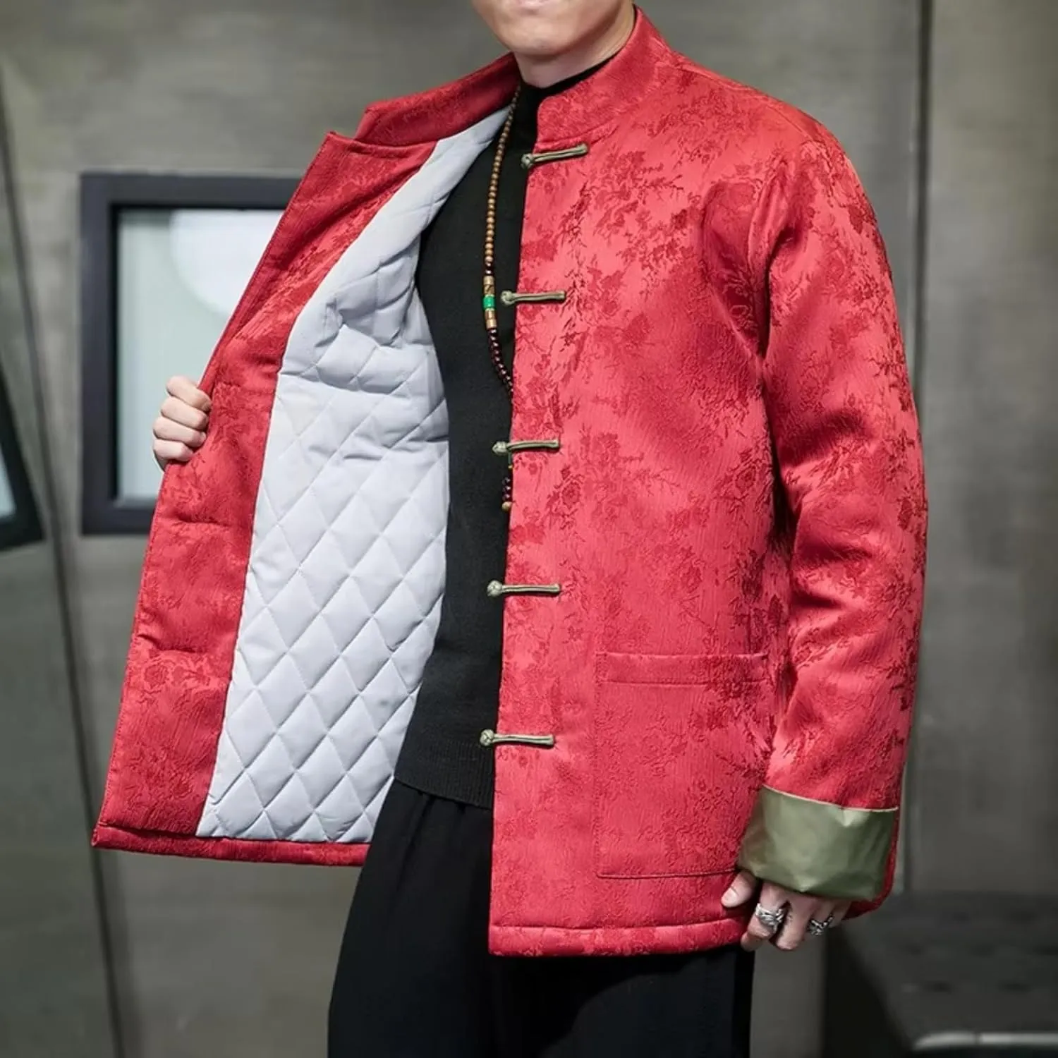 Chinese Style Autumn Winter Jackets for Men Printed Retro Buckle Thicken Warm Tang Suit Cotton Padded Coat