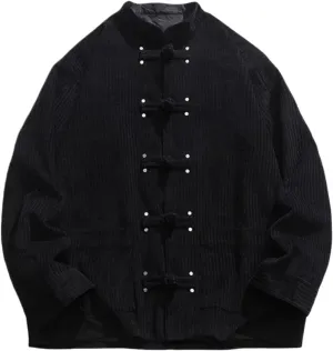 Chinese Style Jackets Mens Thick Jacket Warm Retro Cotton Padded Jacket Disc Buckle Solid Winter Jacket Men Coat
