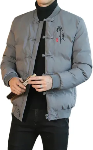 Chinese Style Parka Mens Retro Chinese Knot Buttons Vintage Coats Male Warm Cotton-padded Autumn Winter Men Jacket