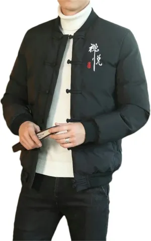 Chinese Style Parka Mens Retro Chinese Knot Buttons Vintage Coats Male Warm Cotton-padded Autumn Winter Men Jacket