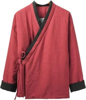 Chinese Style Parkas Men Streetwear Kimono Jacket Mens Kung Fu Cotton-padded Man Linen Coats Male Tang Suit