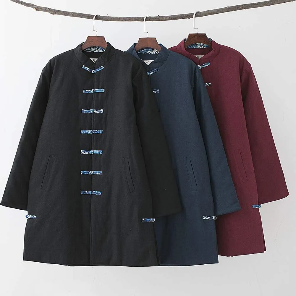 Chinese Traditional Men's Cotton Padded Jacket Coat Contrast Color Buttons Wadded Winter Jacket Thick and Warm