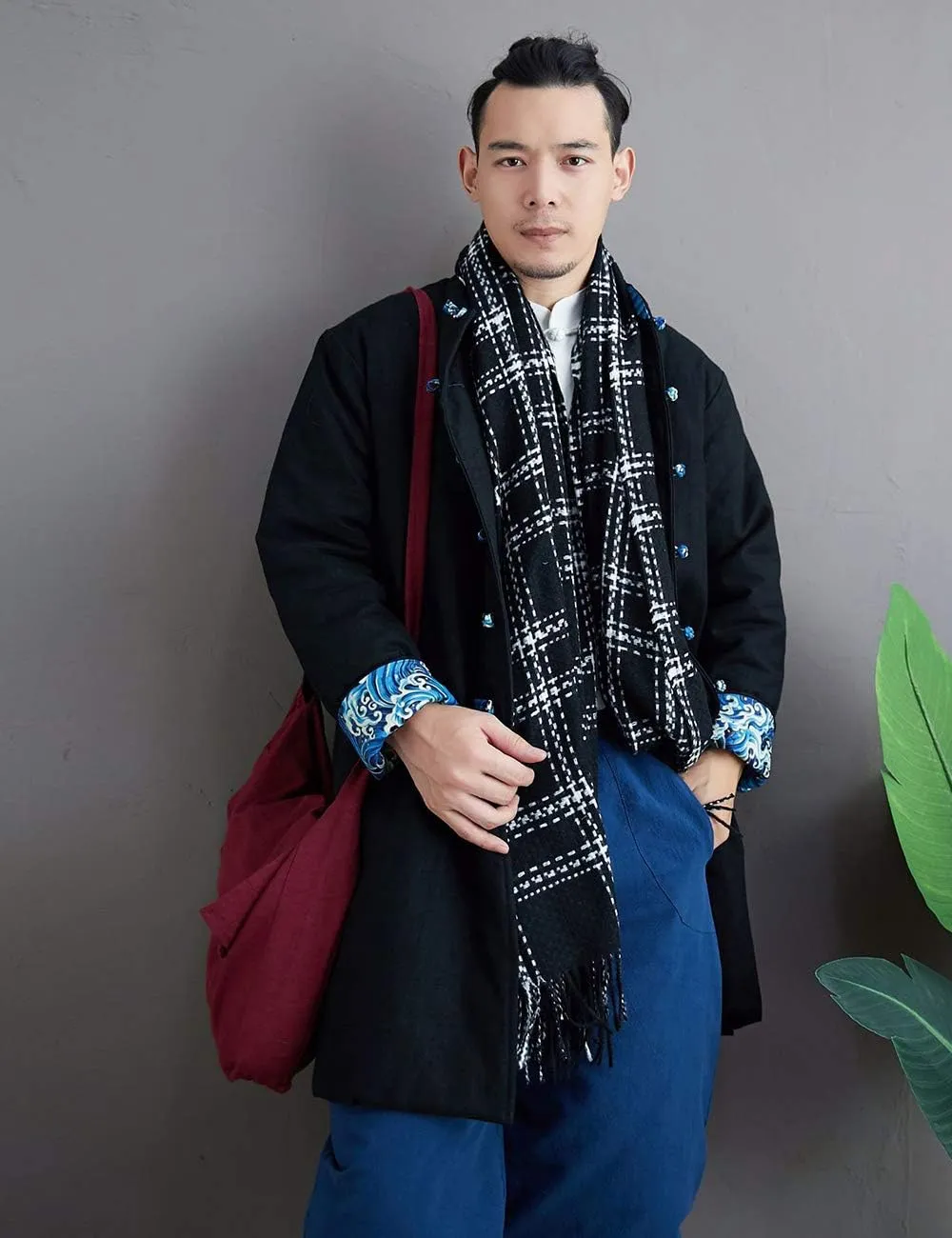 Chinese Traditional Men's Cotton Padded Jacket Coat Contrast Color Buttons Wadded Winter Jacket Thick and Warm