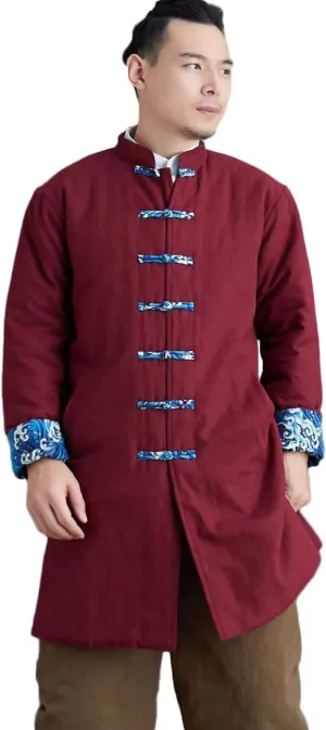 Chinese Traditional Men's Cotton Padded Jacket Coat Contrast Color Buttons Wadded Winter Jacket Thick and Warm
