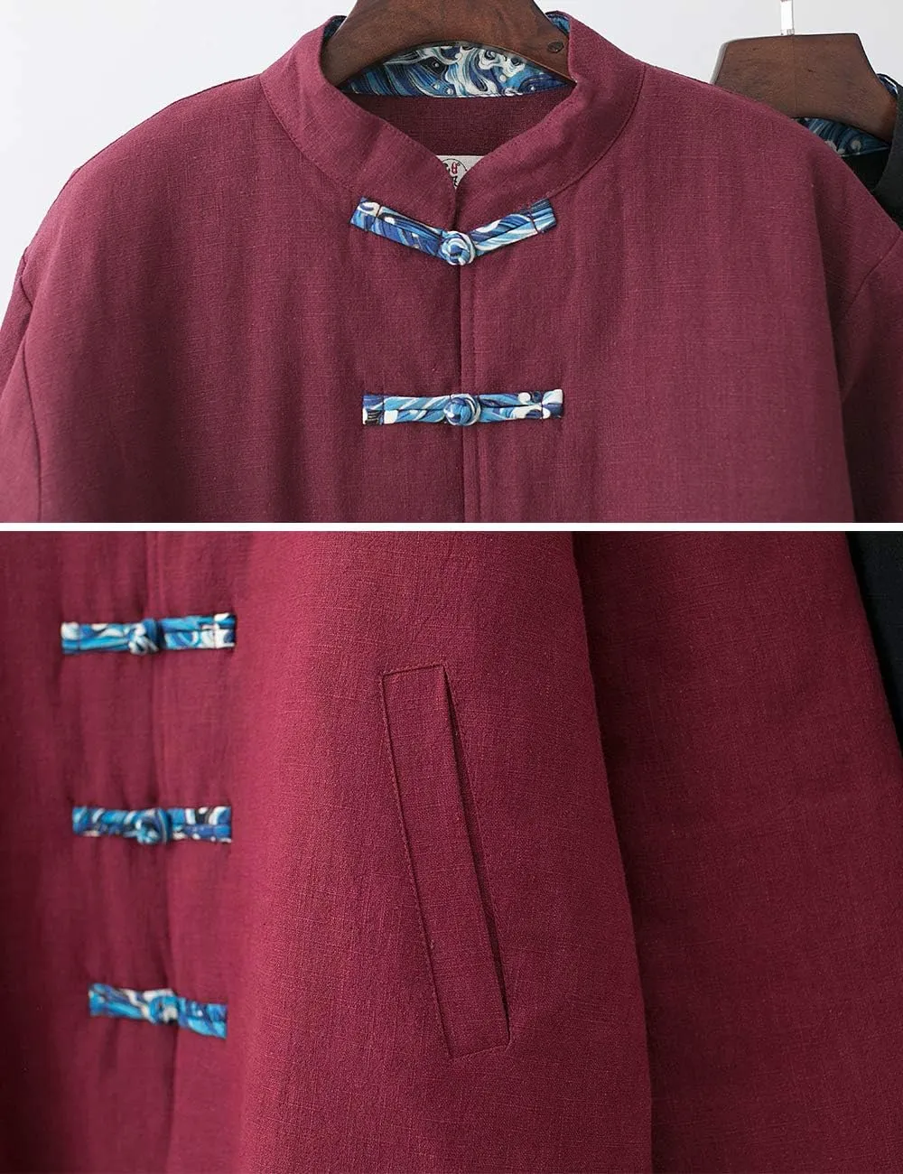 Chinese Traditional Men's Cotton Padded Jacket Coat Contrast Color Buttons Wadded Winter Jacket Thick and Warm
