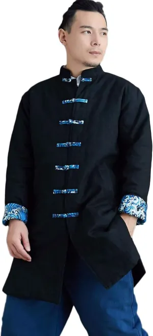 Chinese Traditional Men's Cotton Padded Jacket Coat Contrast Color Buttons Wadded Winter Jacket Thick and Warm
