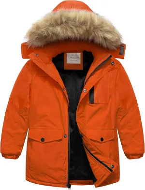Chrisuno Boy's Med-length Parka Winter Coat Waterproof Outwear Ski Snow Jackets Thick Padded Insulated Windbreaker