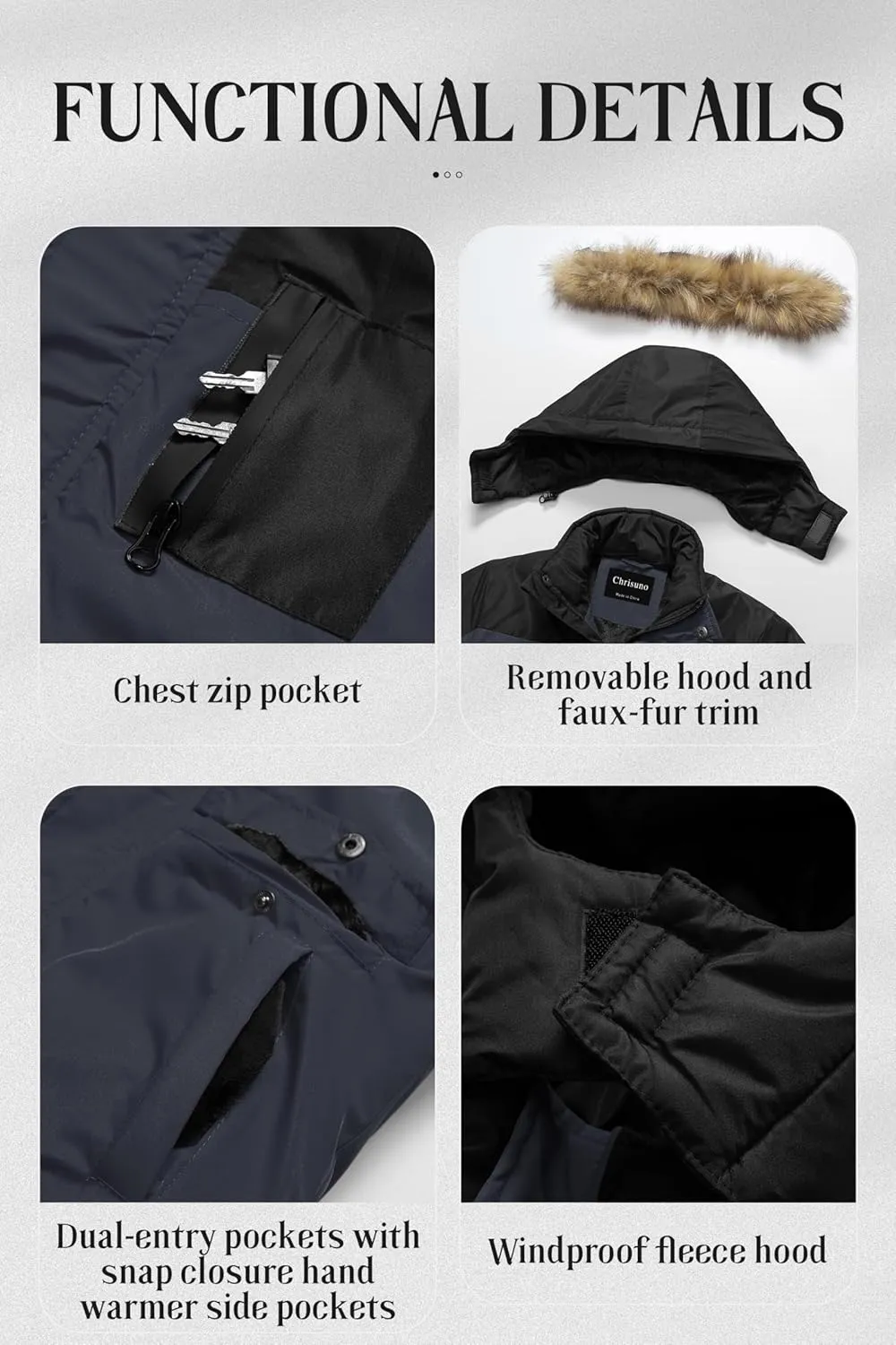 Chrisuno Boy's Med-length Parka Winter Coat Waterproof Outwear Ski Snow Jackets Thick Padded Insulated Windbreaker