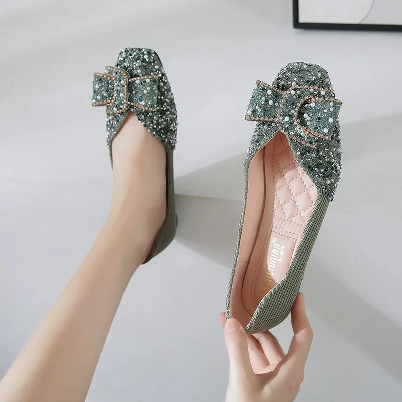 Cilool  Rhinestone Flat Bling Diamonds Bridal Shoes
