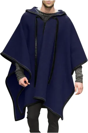 Cloak With Hood Men 2024 Fashion Casual Poncho-Cape Winter Warm Loose Pullover Top Solid Fuzzy Irregular Hem Hoodies