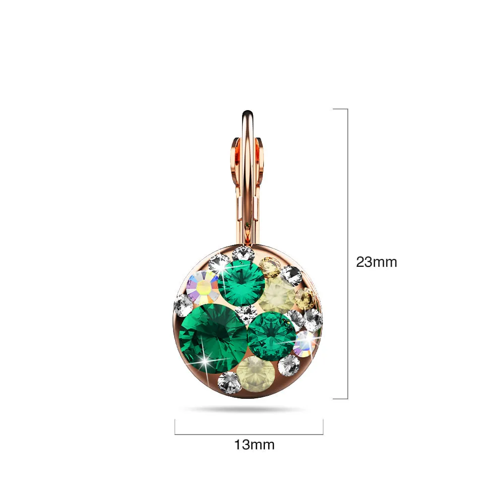 Clustered Austrian Crystals Leverback Earrings in Emerald Green