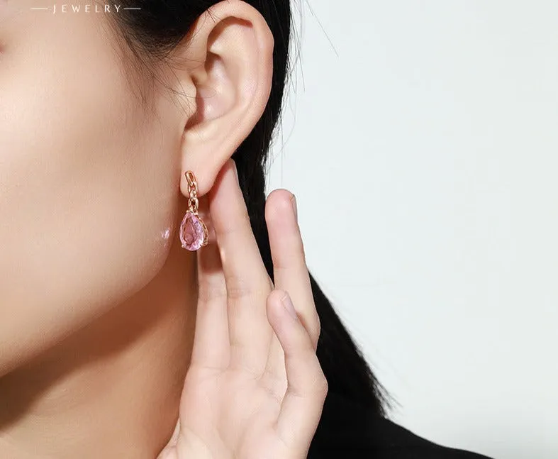 Colorful Series Retro Shiny Fashion Light Luxurious Smart Water Drop Earrings Women's Elegant Temperament Sensitive Earrings