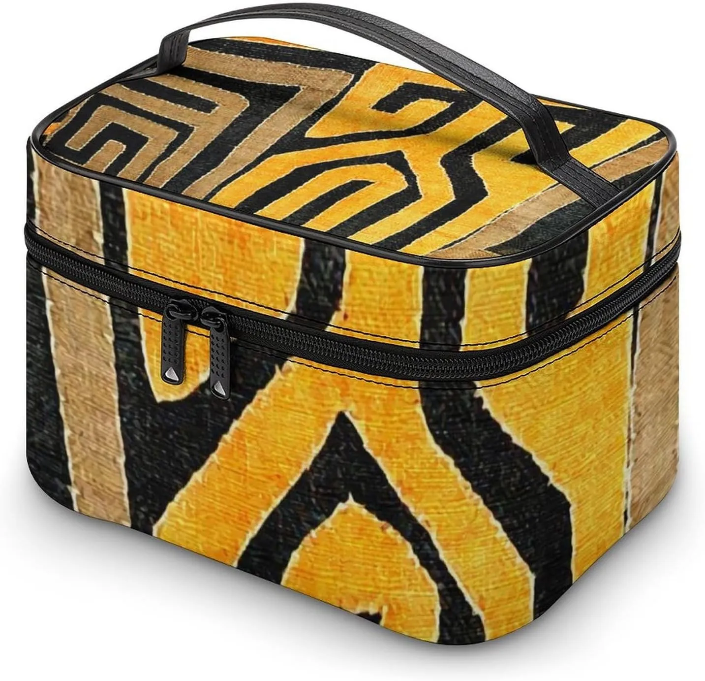 Contemporary African Mud Cloth Print Retro Pattern Portable Large Capacity Portable Makeup Bag with Zipper