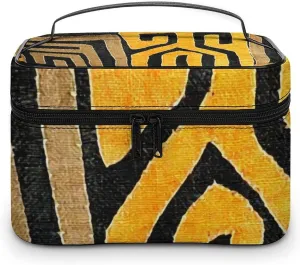 Contemporary African Mud Cloth Print Retro Pattern Portable Large Capacity Portable Makeup Bag with Zipper