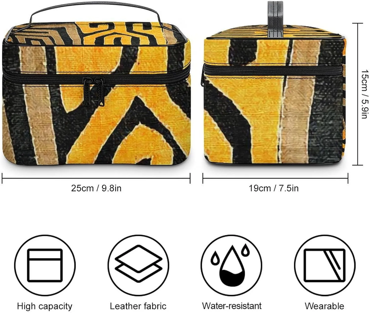 Contemporary African Mud Cloth Print Retro Pattern Portable Large Capacity Portable Makeup Bag with Zipper